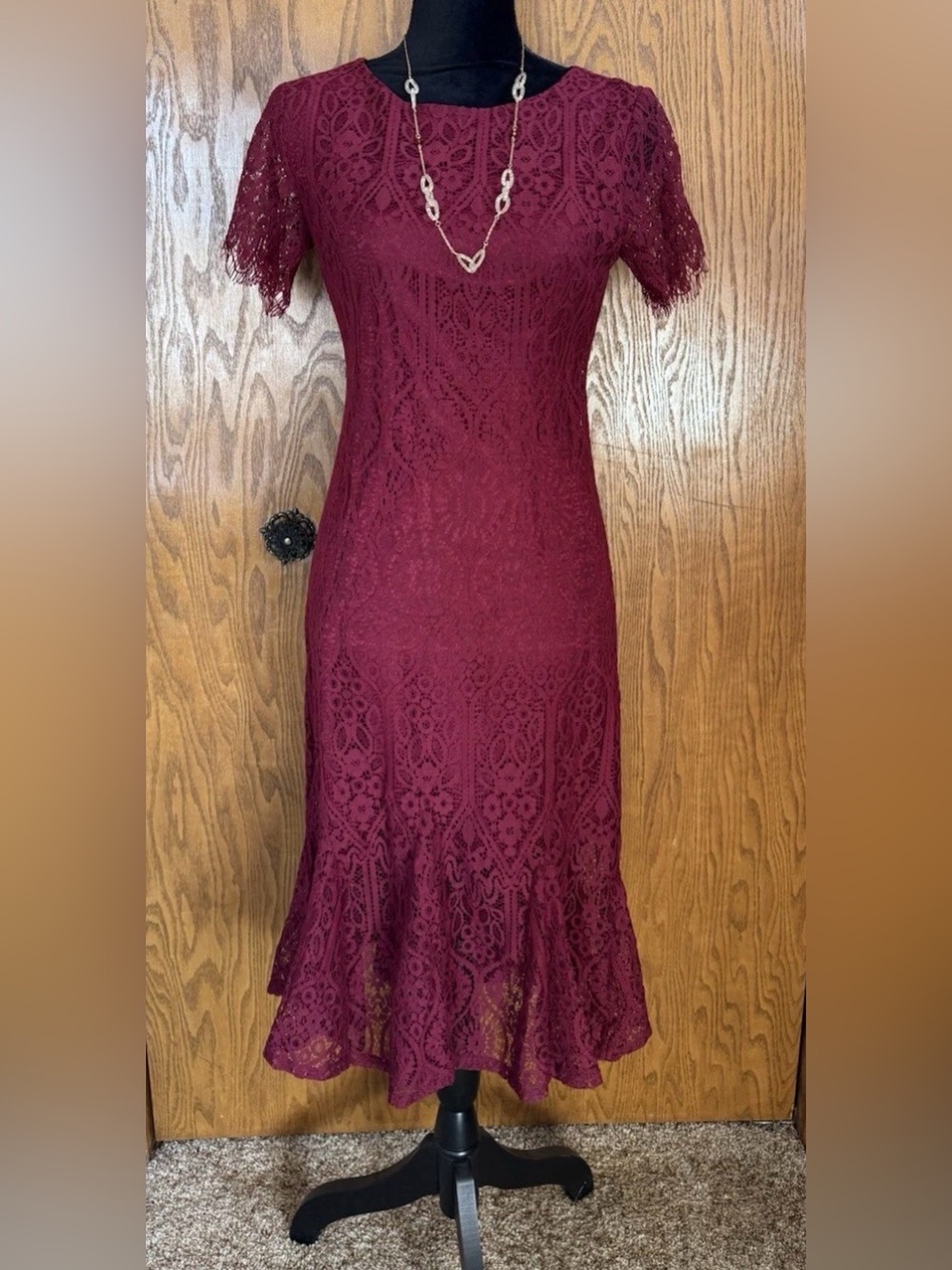 Miami Womens Dress Small Burgundy Lace Mermaid Cocktail Round Party Harrison